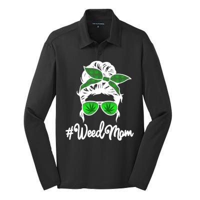 Weed Mom Medical Marijuana Funny Silk Touch Performance Long Sleeve Polo