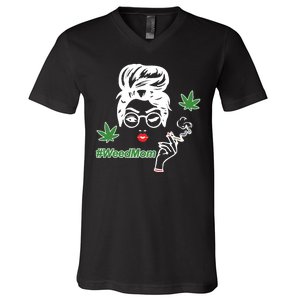 Weed Mom Mother Smoking Pot V-Neck T-Shirt