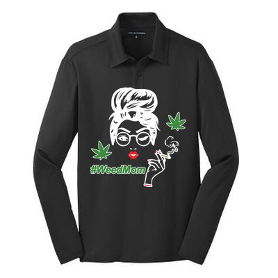 Weed Mom Mother Smoking Pot Silk Touch Performance Long Sleeve Polo