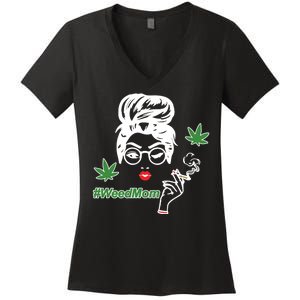 Weed Mom Mother Smoking Pot Women's V-Neck T-Shirt