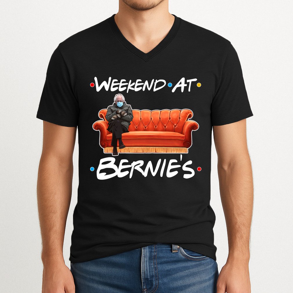 Weekend At Bernie's Mittens Meme Friends V-Neck T-Shirt