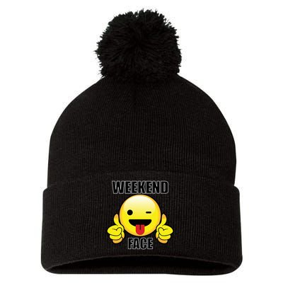 Weekend Face Emoji Pom Pom 12in Knit Beanie