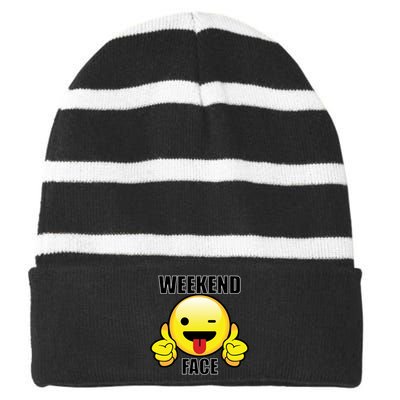 Weekend Face Emoji Striped Beanie with Solid Band