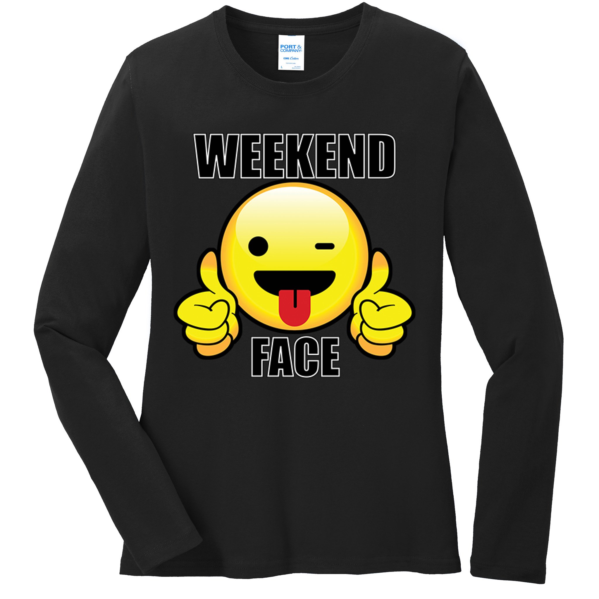 Weekend Face Emoji Ladies Long Sleeve Shirt