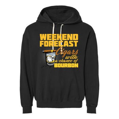 Weekend Forcast Cigars and Bourbon Garment-Dyed Fleece Hoodie