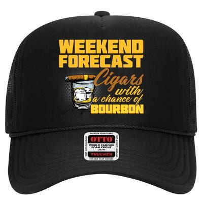 Weekend Forcast Cigars and Bourbon High Crown Mesh Back Trucker Hat