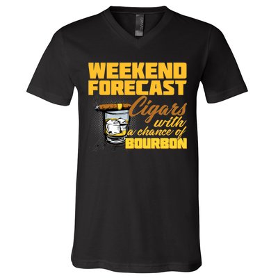 Weekend Forcast Cigars and Bourbon V-Neck T-Shirt