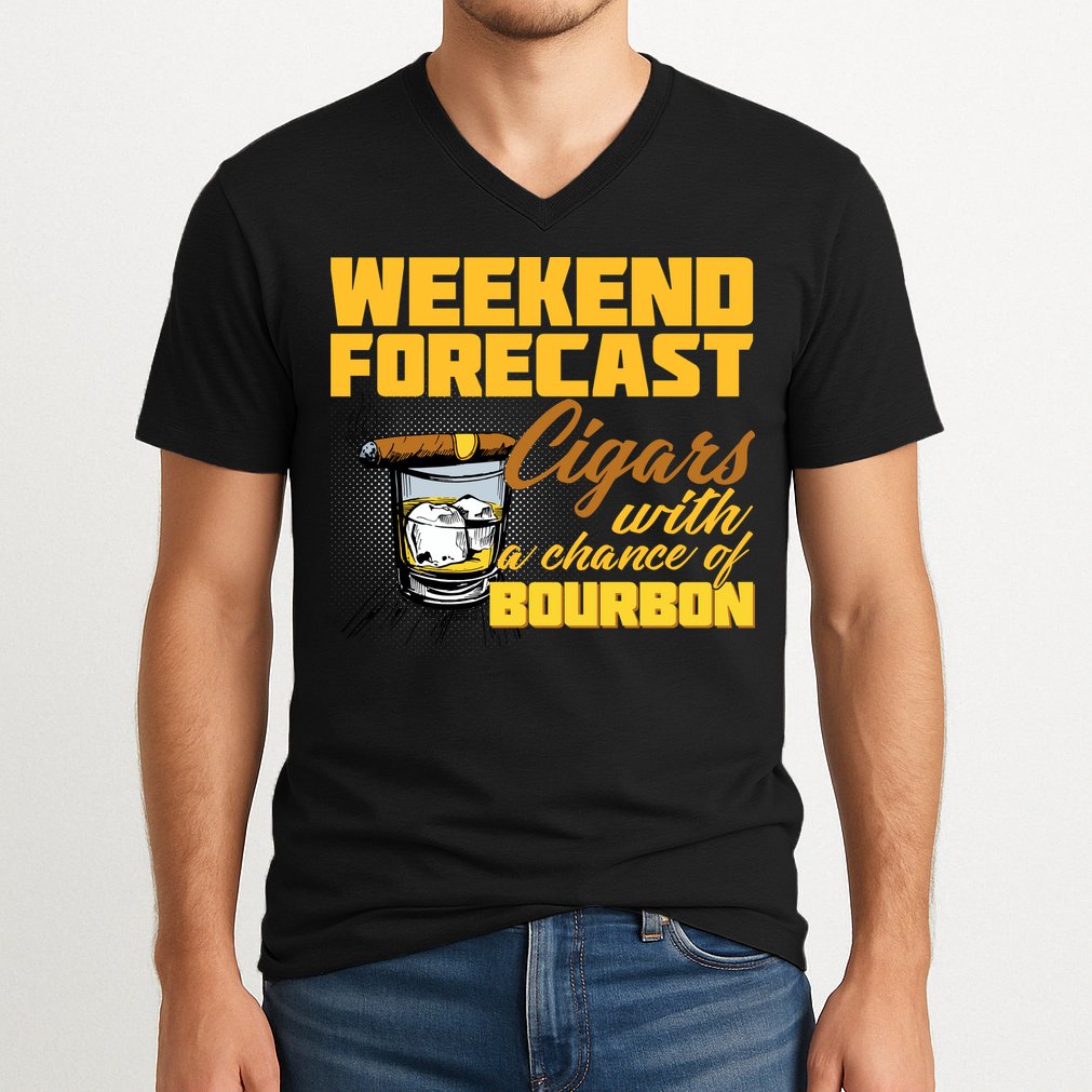 Weekend Forcast Cigars and Bourbon V-Neck T-Shirt