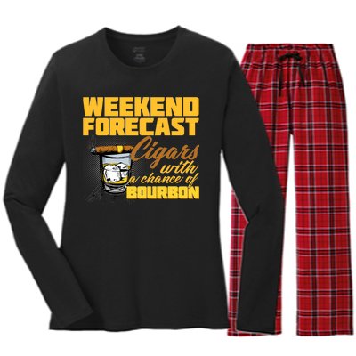 Weekend Forcast Cigars and Bourbon Women's Long Sleeve Flannel Pajama Set 