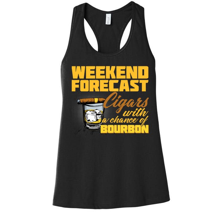 Weekend Forcast Cigars and Bourbon Women's Racerback Tank