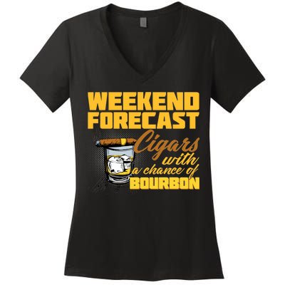 Weekend Forcast Cigars and Bourbon Women's V-Neck T-Shirt