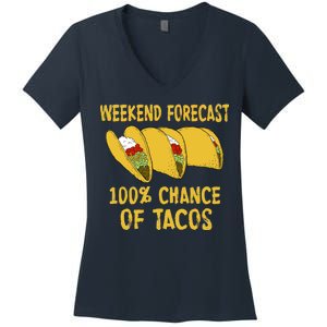 Weekend Forecast 100 Percent Chance Of Tacos Women's V-Neck T-Shirt