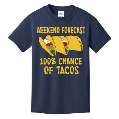 Weekend Forecast 100 Percent Chance Of Tacos Kids T-Shirt