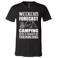 Weekend Forecast Camping With A Chance Of Drinking V-Neck T-Shirt