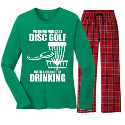 Weekend Forecast Disc Golf Chance Of Drinking Women's Long Sleeve Flannel Pajama Set 