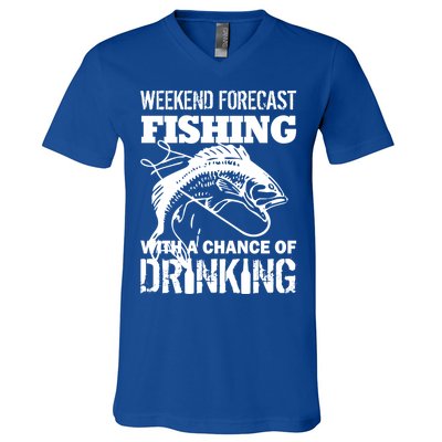 Weekend Forecast Fishing With A Chance Of Drinking V-Neck T-Shirt