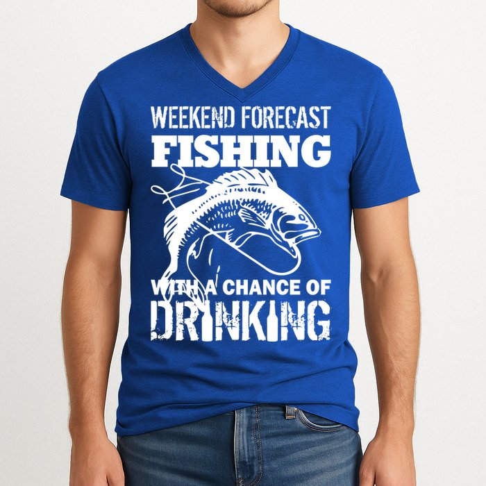 Weekend Forecast Fishing With A Chance Of Drinking V-Neck T-Shirt