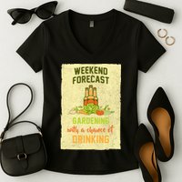 Weekend Forecast Gardening With A Chance Of Drinking Women's V-Neck T-Shirt
