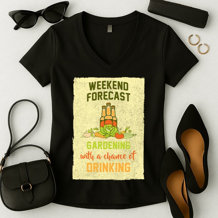 Weekend Forecast Gardening With A Chance Of Drinking Women's V-Neck T-Shirt