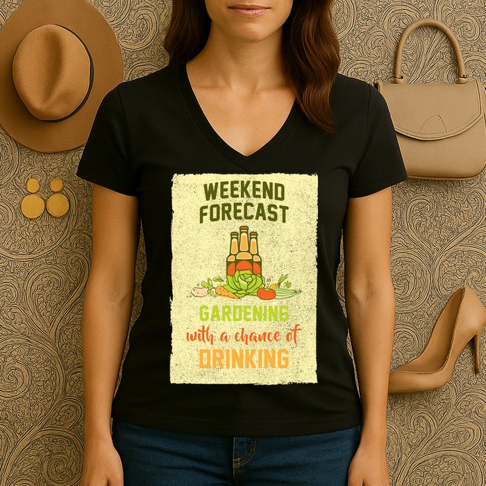 Weekend Forecast Gardening With A Chance Of Drinking Women's V-Neck T-Shirt