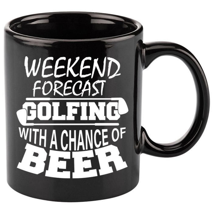 Weekend Forecast Golfing With A Side Of Beer 11oz C Handle Ceramic Mug