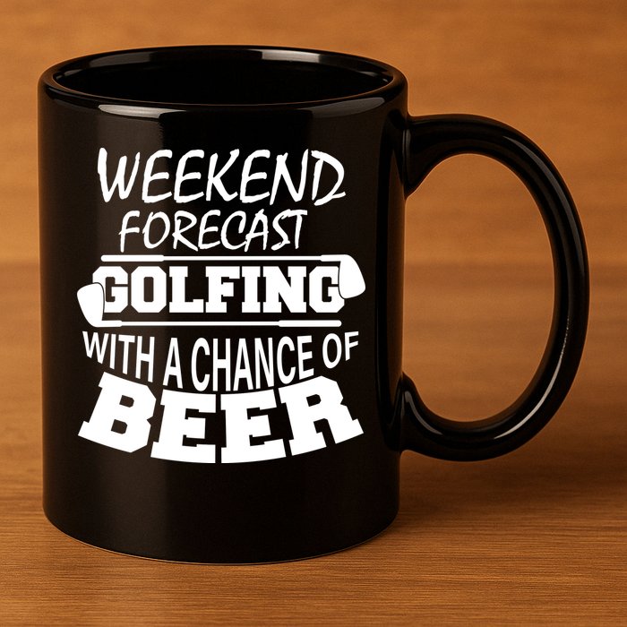 Weekend Forecast Golfing With A Side Of Beer 11oz C Handle Ceramic Mug