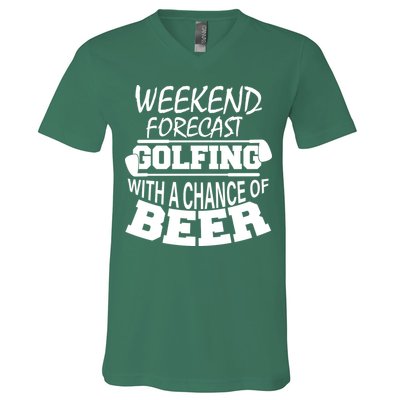 Weekend Forecast Golfing With A Side Of Beer V-Neck T-Shirt