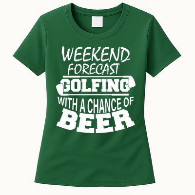 Weekend Forecast Golfing With A Side Of Beer Womens T-Shirt