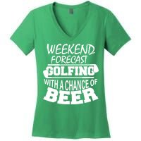Weekend Forecast Golfing With A Side Of Beer Women's V-Neck T-Shirt