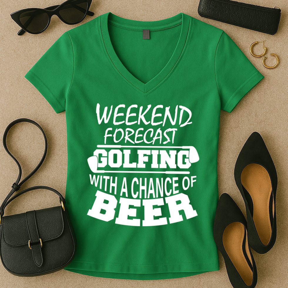Weekend Forecast Golfing With A Side Of Beer Women's V-Neck T-Shirt