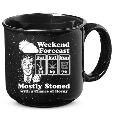 Weekend Forecast Mostly Stone With A Chance of Horny Vintage Retro 15oz Campfire Ceramic Mug