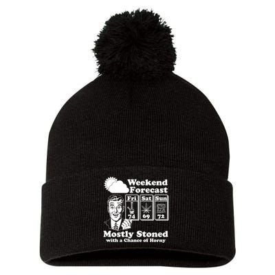 Weekend Forecast Mostly Stone With A Chance of Horny Vintage Retro Pom Pom 12in Knit Beanie