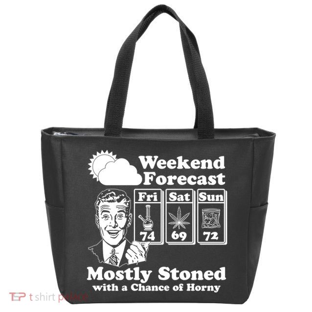 Weekend Forecast Mostly Stone With A Chance of Horny Vintage Retro Zip Tote Bag