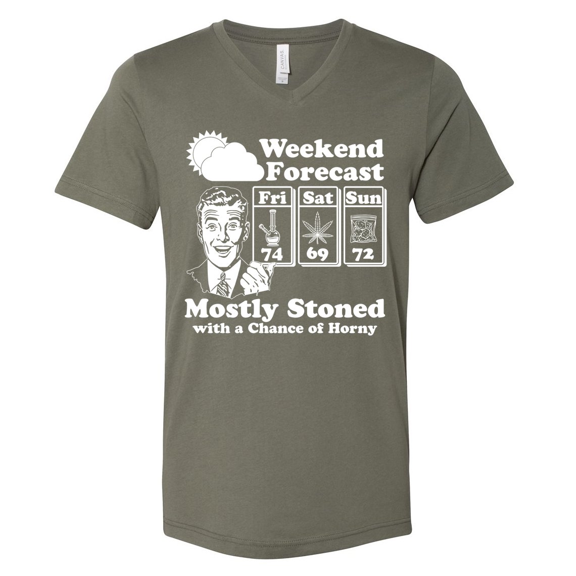 Weekend Forecast Mostly Stone With A Chance of Horny Vintage Retro V-Neck T-Shirt