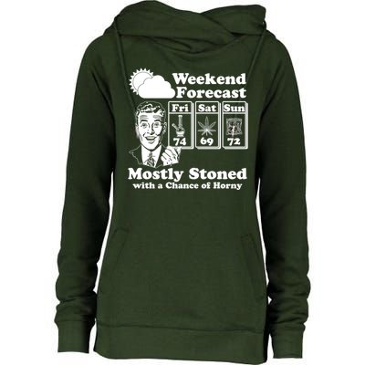 Weekend Forecast Mostly Stone With A Chance of Horny Vintage Retro Womens Funnel Neck Pullover Hood