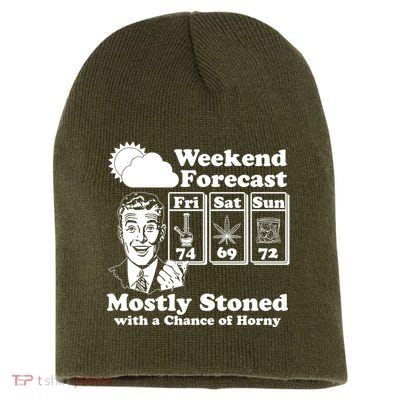 Weekend Forecast Mostly Stone With A Chance of Horny Vintage Retro Short Acrylic Beanie