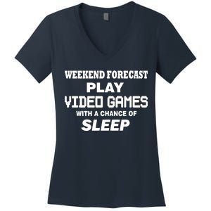 Weekend Forecast Play Video Games Women's V-Neck T-Shirt