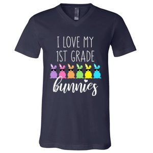 Womens Easter First Grade Teacher I Love My 1st Grade Bunnies V-Neck T-Shirt