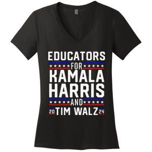 Women Educators For Kamala Harris Tim Walz 2024 For President Vp Gift Women's V-Neck T-Shirt