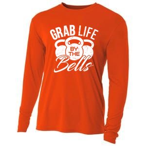 Workout Exercise Gym Grab Life By The Bells Funny Gift Cooling Performance Long Sleeve Crew