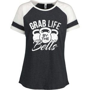 Workout Exercise Gym Grab Life By The Bells Funny Gift Enza Ladies Jersey Colorblock Tee