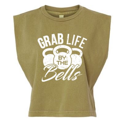 Workout Exercise Gym Grab Life By The Bells Funny Gift Garment-Dyed Women's Muscle Tee