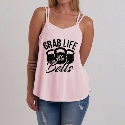 Workout Exercise Gym Grab Life By The Bells Funny Gift Women's Strappy Tank