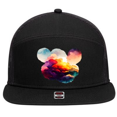 Watercolor Earth Globe Mickey Mouse 7 Panel Mesh Trucker Snapback Hat