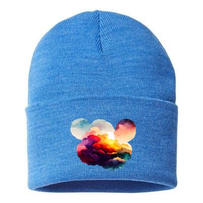 Watercolor Earth Globe Mickey Mouse Sustainable Knit Beanie