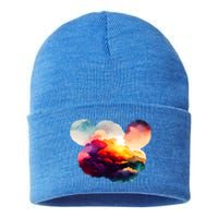 Watercolor Earth Globe Mickey Mouse Sustainable Knit Beanie