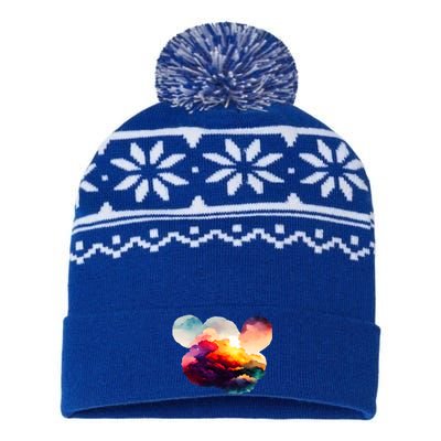 Watercolor Earth Globe Mickey Mouse USA-Made Snowflake Beanie