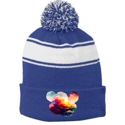 Watercolor Earth Globe Mickey Mouse Stripe Pom Pom Beanie