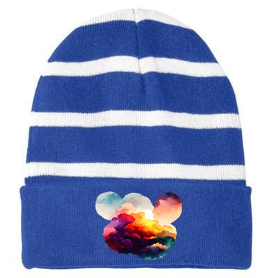 Watercolor Earth Globe Mickey Mouse Striped Beanie with Solid Band