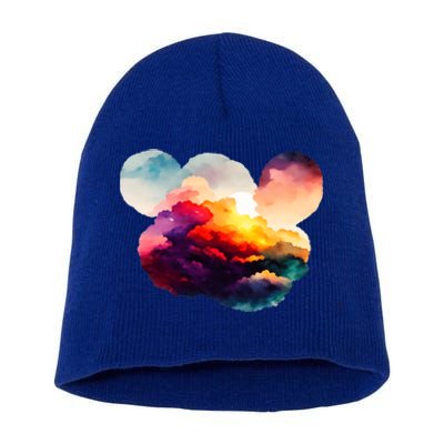 Watercolor Earth Globe Mickey Mouse Short Acrylic Beanie